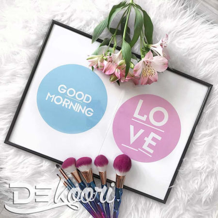 Plakat na ścianę grafika i napis GOOD MORNING turkusowy