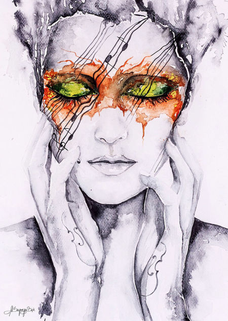 Plakat na ścianę MUSIC IS MY LIFE kobieta, muzyka, artystyczny, akwarela