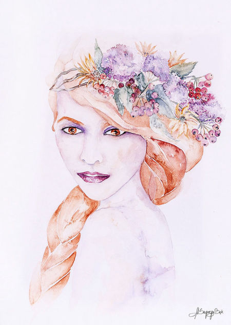 Plakat na ścianę BOGACTWO JESIENI, kobieta, artystyczny, akwarela