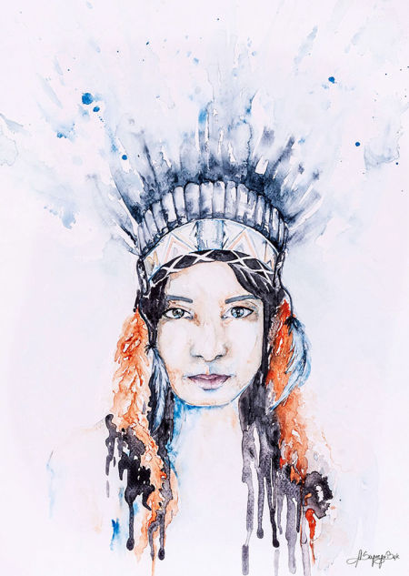 Plakat na ścianę Indianka TUHINO - KROPLA ROSY, artystyczny, akwarela