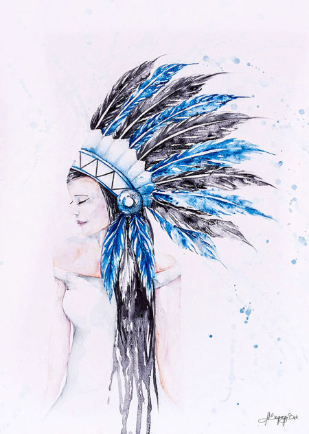 Plakat na ścianę Indianka AMISHI - DELIKATNOŚĆ, artystyczny, akwarela