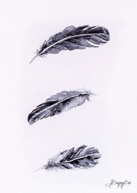 Plakat na ścianę TRZY PIÓRKA, artystyczny, akwarela