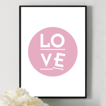 Plakat na ścianę grafika i napis LOVE różowy