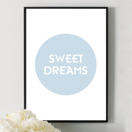 Plakat na ścianę grafika i napis SWEET DREAMS niebieski