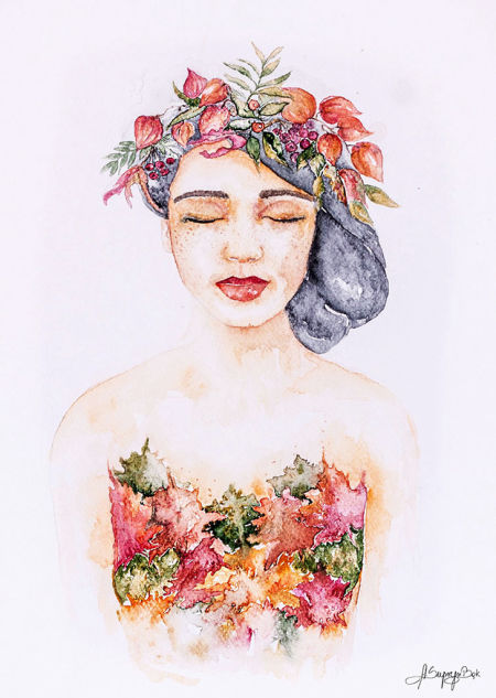 Plakat na ścianę JESIENNA ZADUMA, kobieta, artystyczny, akwarela