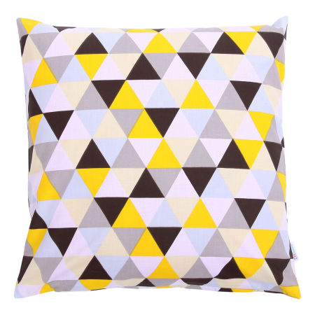 Modna poszewka na poduszkę 40x40 w TRÓJKĄTY czarno-żółto-biało-szaro-błękitne