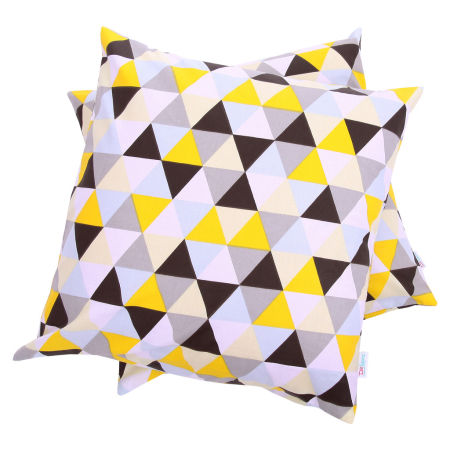 Modna poszewka na poduszkę 40x40 w TRÓJKĄTY czarno-żółto-biało-szaro-błękitne