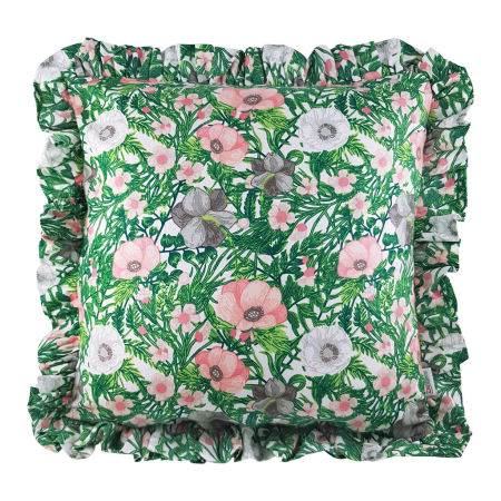 Kwiatowa poszewka z falbankami łąkowe kwiaty wzór retro vintage
