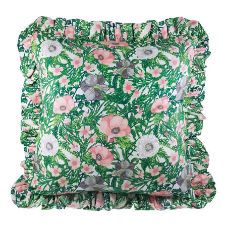 Kwiatowa poszewka z falbankami łąkowe kwiaty wzór retro vintage