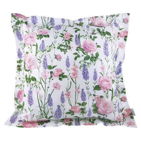 Dekoracyjna biała poszewka na poduszkę z motywem kwiatów łąkowych, róż