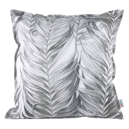 Biała poszewka na poduszkę w szare liście palmy Areca