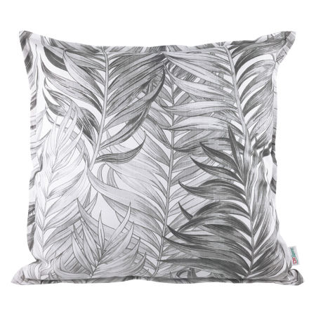 Biała poszewka na poduszkę w szare liście palmy Areca