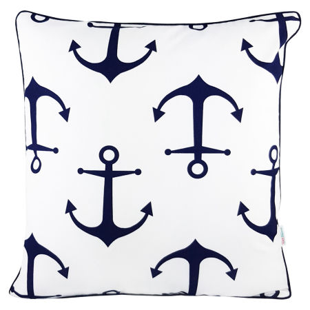 Biała nowoczesna poszewka w duże granatowe kotwice marynistyczna