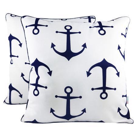 Biała nowoczesna poszewka w duże granatowe kotwice marynistyczna