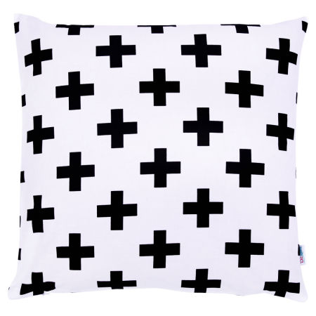 Biała, dekoracyjna poszewka na poduszkę w czarne krzyżyki