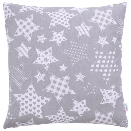 Poszewka na poduszkę dekoracyjną w GWIAZDY różne, szaro-biała