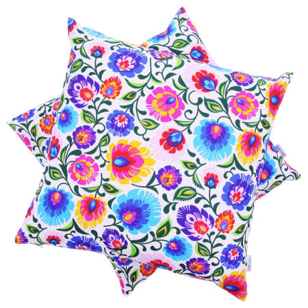 Poszewka na poduszkę folk, kwiatowy, ludowy WZÓR ŁOWICKI na białym tle