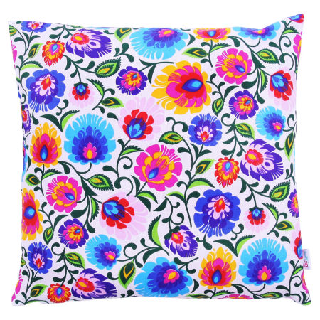 Poszewka na poduszkę folk, kwiatowy, ludowy WZÓR ŁOWICKI na białym tle