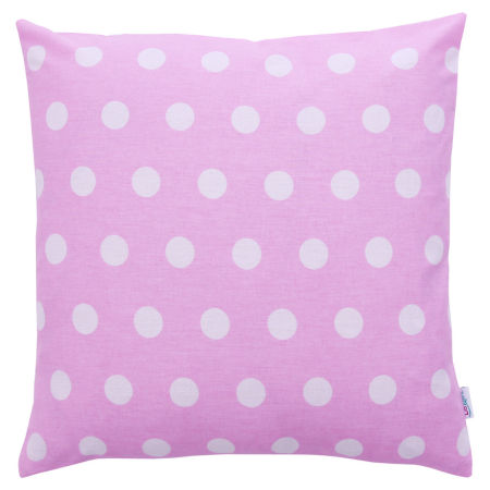 Jasnoróżowa poszewka dekoracyjna na poduszkę w białe grochy, kropki 2,3 cm