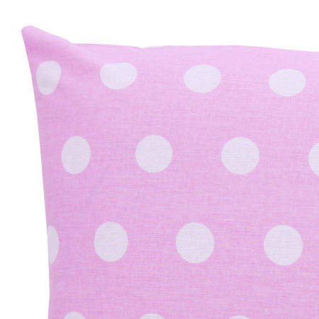 Jasnoróżowa poszewka dekoracyjna na poduszkę w białe grochy, kropki 2,3 cm