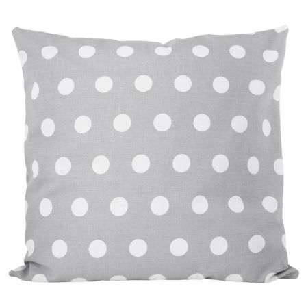 Szara poszewka dekoracyjna na poduszkę w białe grochy, kropki 2,3 cm