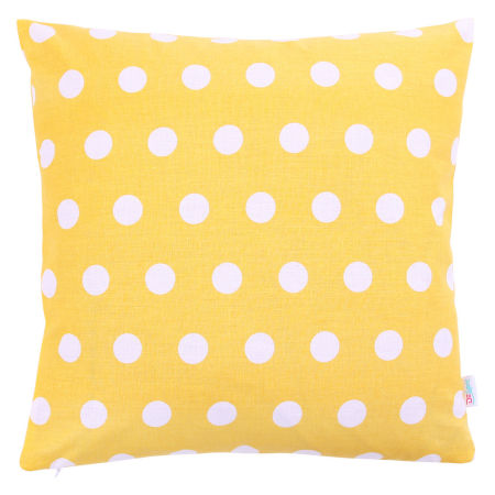 Żółta poszewka na poduszkę w białe kropki, grochy 2,3 cm, dekoracyjna