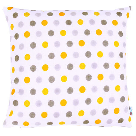 Biała poszewka na poduszkę w szare i żółte kropki, grochy 1,8 cm