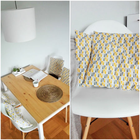 Poszewka na poduszkę w szare i żółte (musztardowe) trójkąty retro vintage