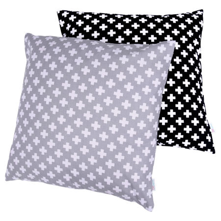 Szara poszewka na poduszkę dekoracyjną w białe KRZYŻYKI, PLUSY 2 cm, nowoczesna