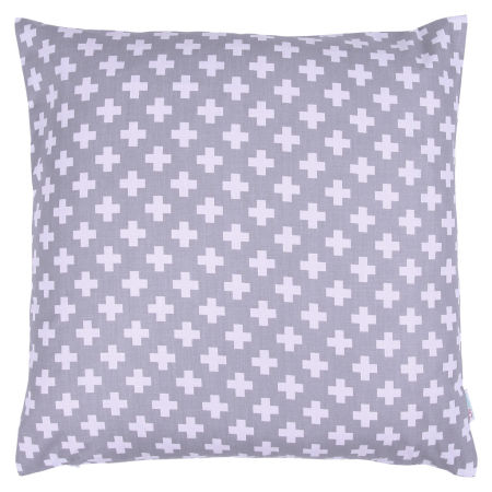 Szara poszewka na poduszkę dekoracyjną w białe KRZYŻYKI, PLUSY 2 cm, nowoczesna
