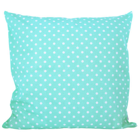 Miętowa poszewka dekoracyjna na poduszkę w białe kropki, groszki 7 mm