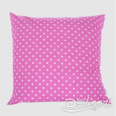 Różowa poszewka dekoracyjna na poduszkę w białe kropki, groszki 7 mm