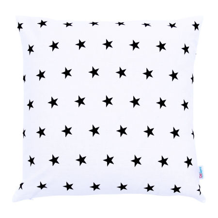 Biała poszewka na poduszkę dekoracyjną w czarne GWIAZDKI 2,2 cm