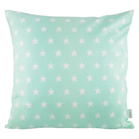 Miętowa poszewka na poduszkę w białe GWIAZDKI 2,2 cm dekoracyjna