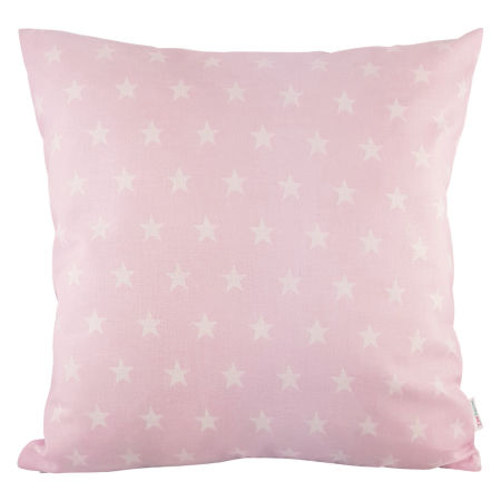 Różowa poszewka dekoracyjna w białe GWIAZDKI 2,2 cm na poduszkę