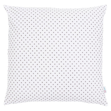 Biała poszewka na poduszkę dekoracyjną w szare kropki, groszki 4 mm