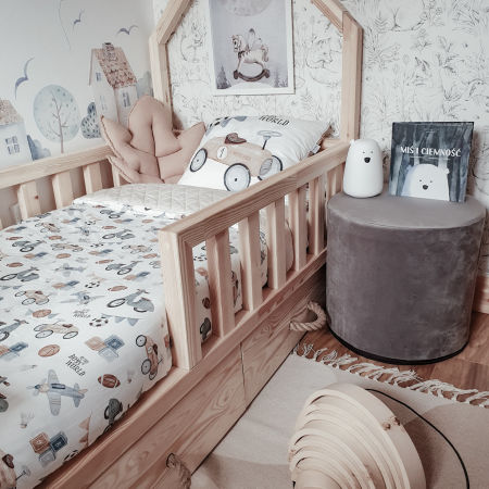 Szary puf skandynawski nowoczesny loft do siedzenia welurowy