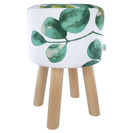 Dekoracyjny, botaniczny puf w akwarelowe, zielone liście w stylu jungle