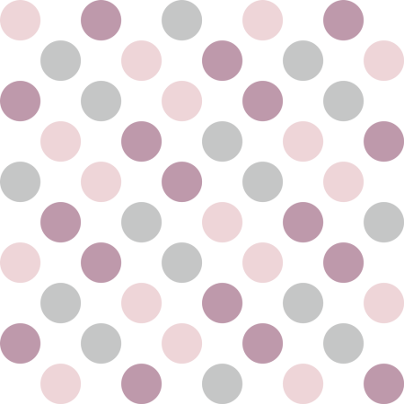 Biała tapeta w fioletowe, różowe i szare kropki, groszki, grochy 10 cm