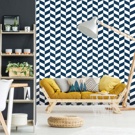 Tapeta jodełka granatowa i biała w skandynawskim stylu