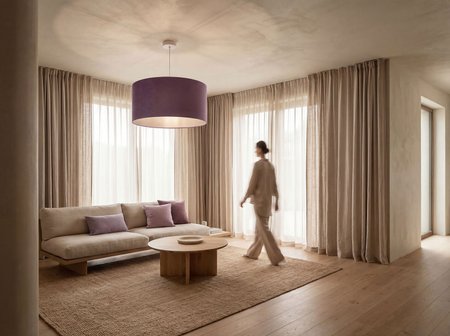 Fioletowa lampa wisząca welurowa ze srebrnym środkiem do salonu i pokoju młodzieżowego - MULTIKOLOR