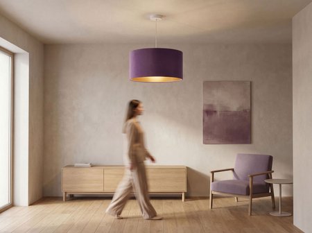Fioletowa lampa wisząca z welurowym abażurem i złotym wnętrzem do salonu - MULTIKOLOR