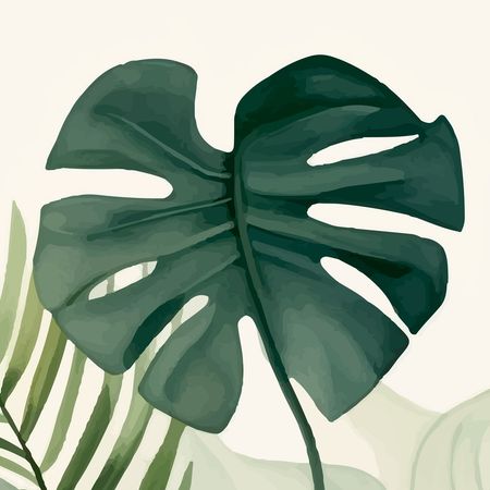 Fototapeta botaniczna LIŚCIE MONSTERY I PALMY, tropikalna tapeta w zielone liście na jasnobeżowym tle