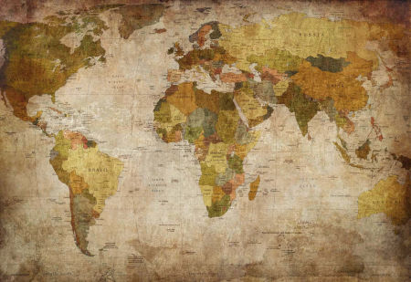 Fototapeta MAPA ŚWIATA, postarzana w stylu retro