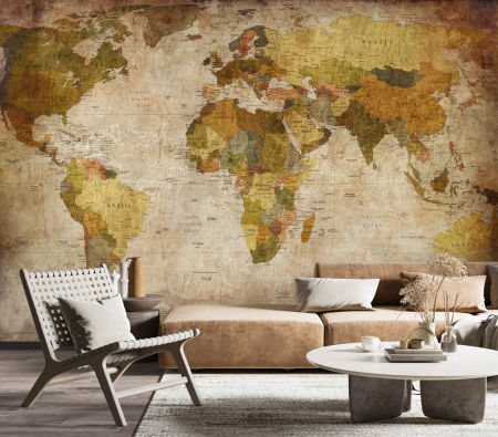 Fototapeta MAPA ŚWIATA, postarzana w stylu retro