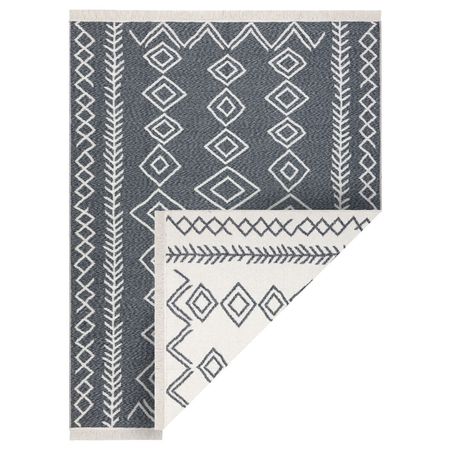 Grafitowo-kremowy dywan boho do salonu, dwustronny w romby, ekologiczny z bawełny - TWIN