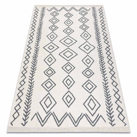Grafitowo-kremowy dywan boho do salonu, dwustronny w romby, ekologiczny z bawełny - TWIN