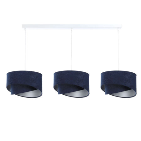 Granatowa potrójna lampa w stylu marynarskim z welurowymi abażurami i srebrnym wnętrzem