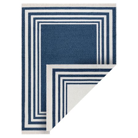 Granatowo-kremowy dywan dwustronny do ogrzewania podłogowego, bawełniany z frędzlami - TWIN