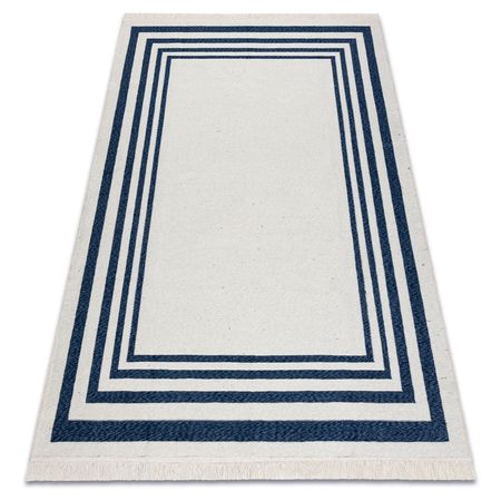 Granatowo-kremowy dywan dwustronny do ogrzewania podłogowego, bawełniany z frędzlami - TWIN